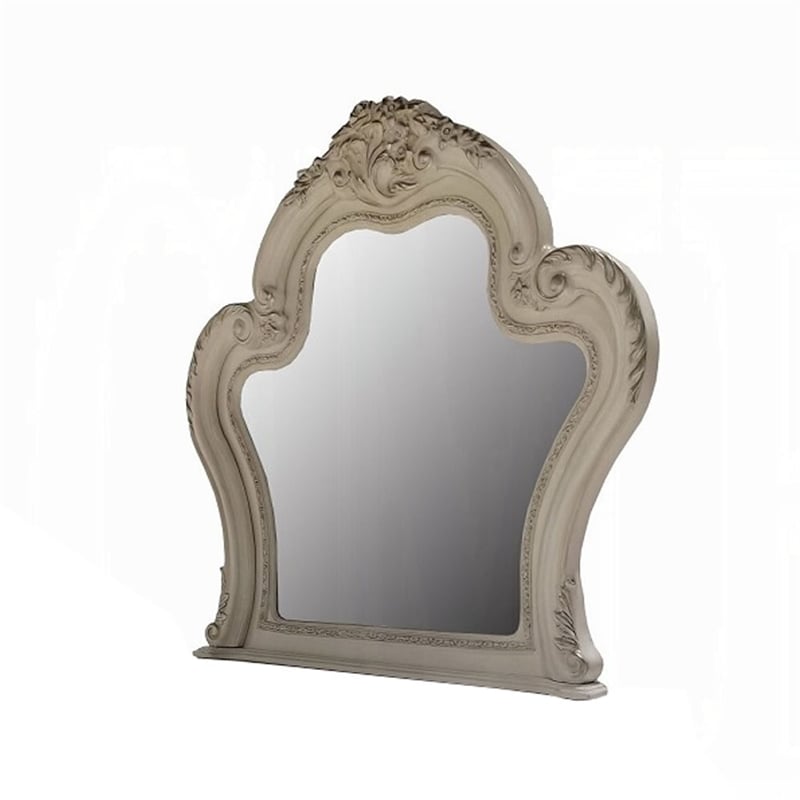 Ally Vanity Mirror-46x46-Scrolled Carved Classic Details-White Wood