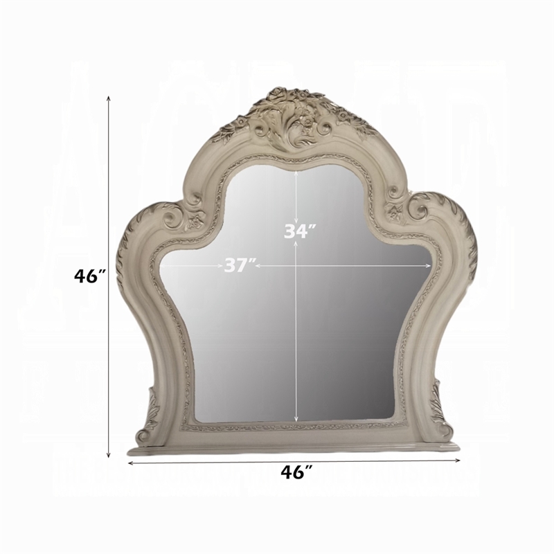 Ally Vanity Mirror-46x46-Scrolled Carved Classic Details-White Wood