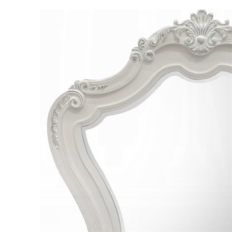 Maver Dresser Mirror-46x48-Beveled Edges-White Ornate Carved Wood