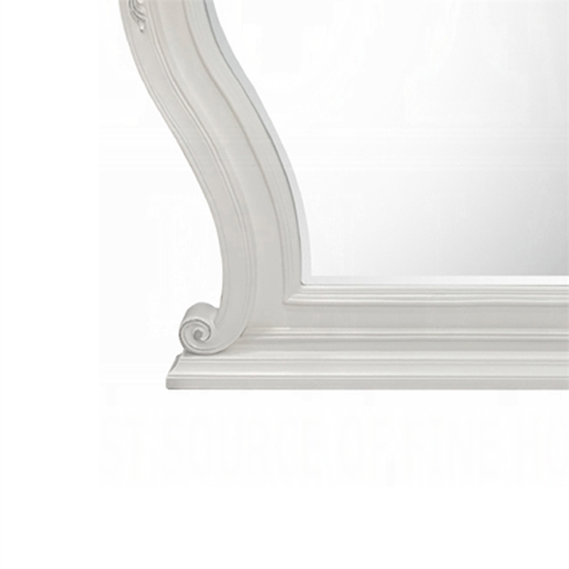 Maver Dresser Mirror-46x48-Beveled Edges-White Ornate Carved Wood