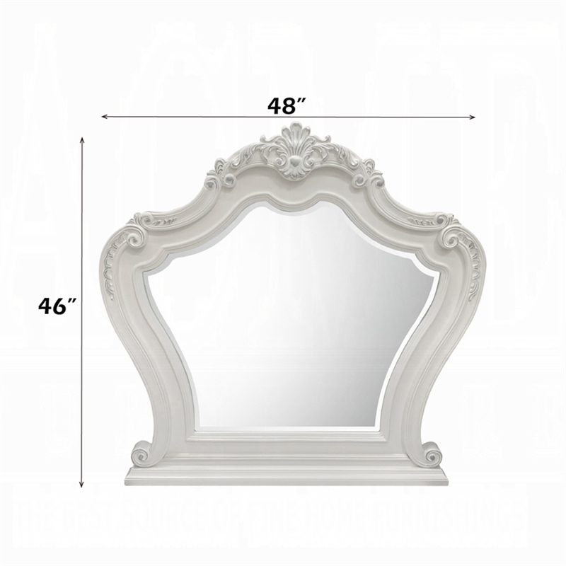 Maver Dresser Mirror-46x48-Beveled Edges-White Ornate Carved Wood