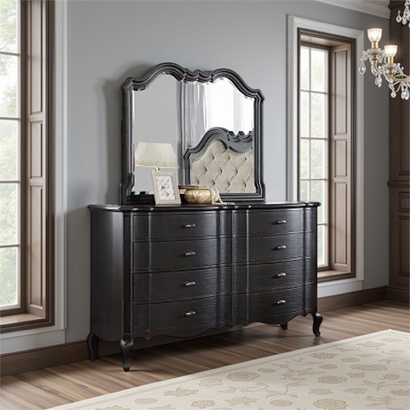 Chery Dresser Mirror-39x46 Beveled Edges and Classic Black Wood Frame