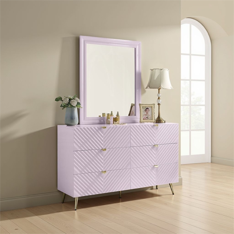 Tyra Accent Dresser Mirror-Sleek Square Wood Frame-34x39 Glossy Pink