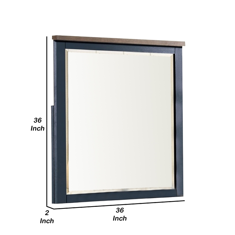 Tela 36 Inch Dresser Mirror-Blue Pinewood Frame-Dark Brown Top