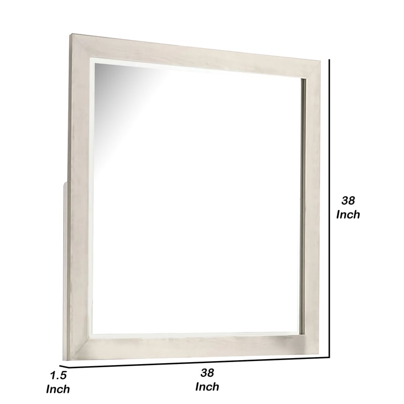 Hyao Dresser Mirror-White Wash Veneer-38 Inch Square Frame