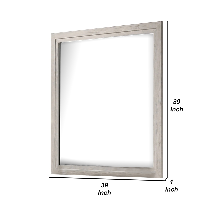 Miot Dresser Mirror-39 Inch Square Wood Frame-White Wash