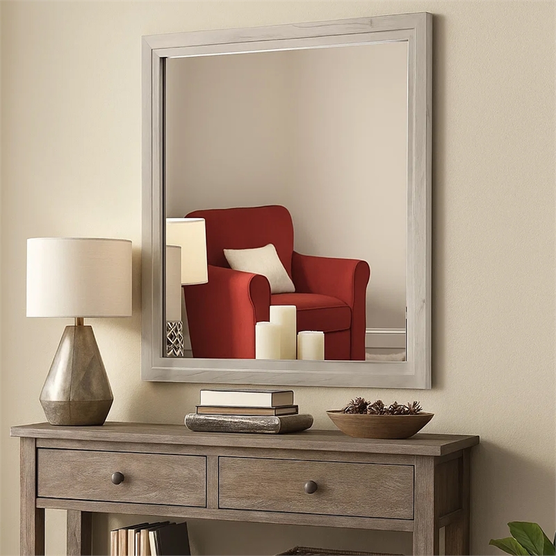 Miot Dresser Mirror-39 Inch Square Wood Frame-White Wash