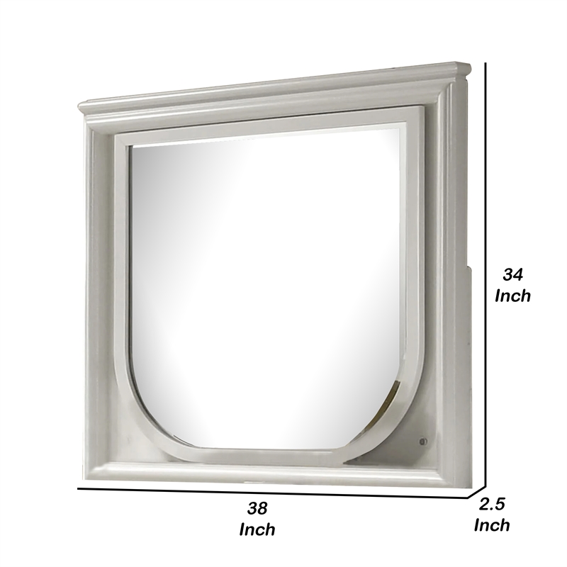 Dima Dresser Mirror-38 Inch-White Rubberwood-Embossed Panels w LED