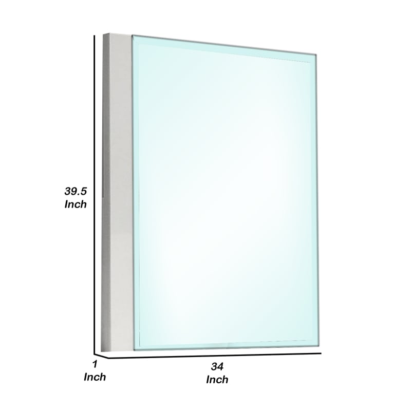 Suni Dresser Mirror-40 Inch-Sleek White Wood-Frameless Design