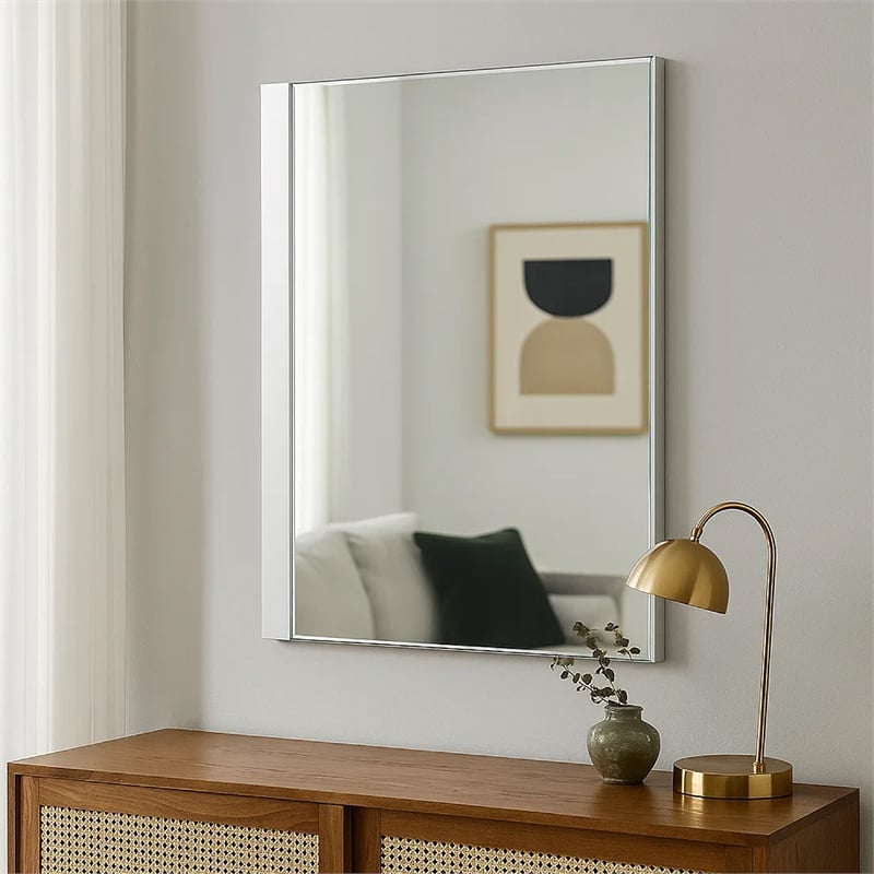 Suni Dresser Mirror-40 Inch-Sleek White Wood-Frameless Design