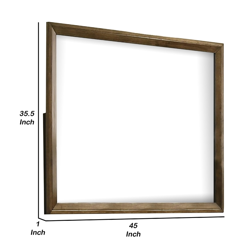 Rouk Dresser Mirror-Walnut Brown Solid Wood-Rectangular 45 Inch Frame