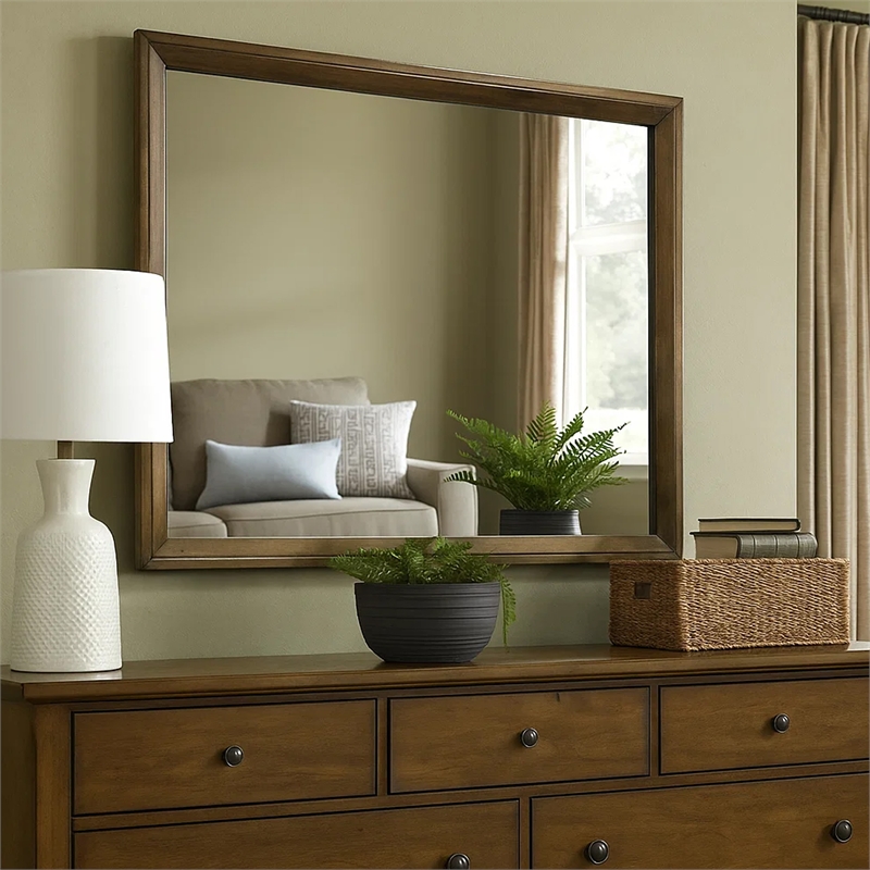 Rouk Dresser Mirror-Walnut Brown Solid Wood-Rectangular 45 Inch Frame