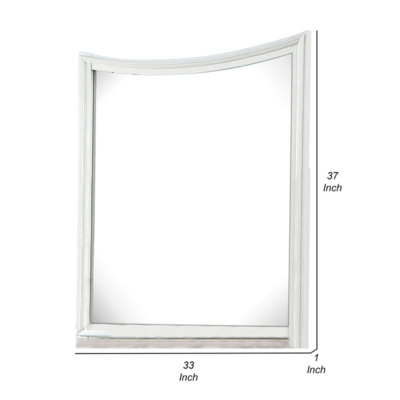 Kiki Dresser Mirror-Curved Crown Molded Details-White Solid Wood