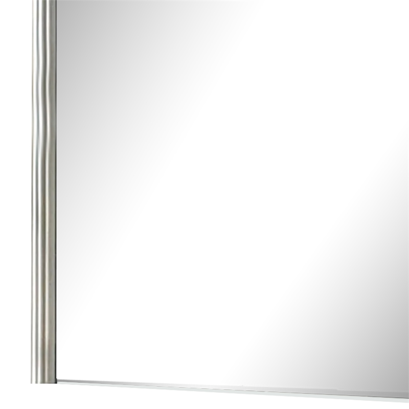 Gema Dresser Mirror-38 Inch Light Gray Wood-Reeded Design-Silver Accents