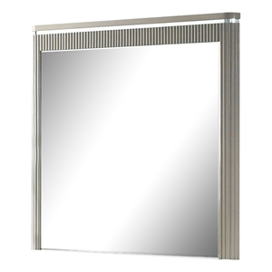 Gema Dresser Mirror-38 Inch Light Gray Wood-Reeded Design-Silver Accents