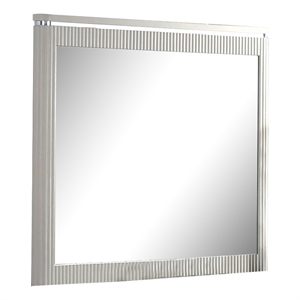 Alda Dresser Mirror-Rectangular Gray Reeded Wood-Silver Trim-38x40
