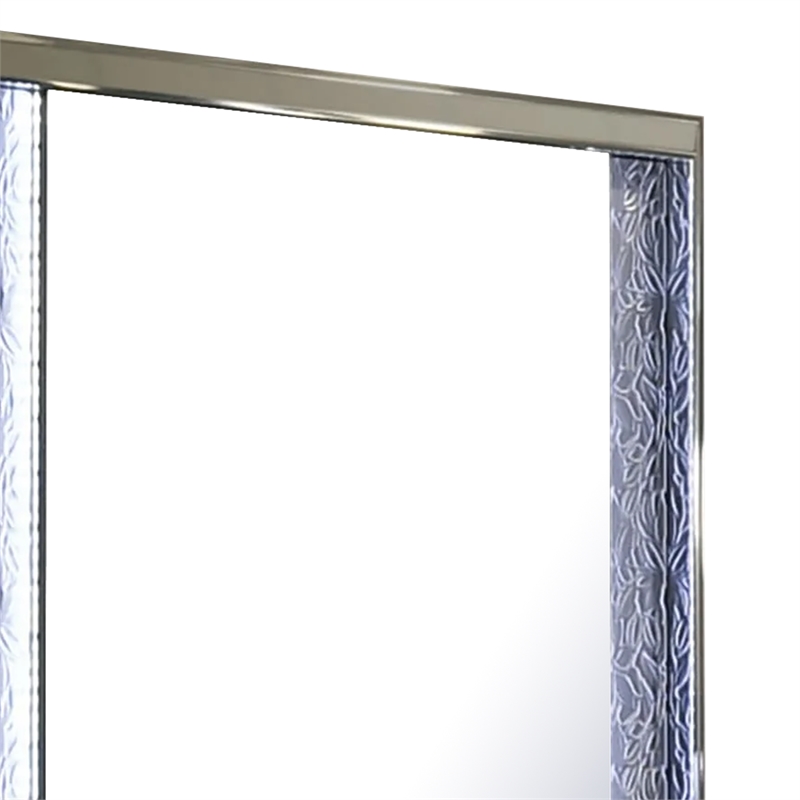 Levi Dresser Mirror-38 Inch-Leaf Pattern Molding w LED-Dark Gray Wood