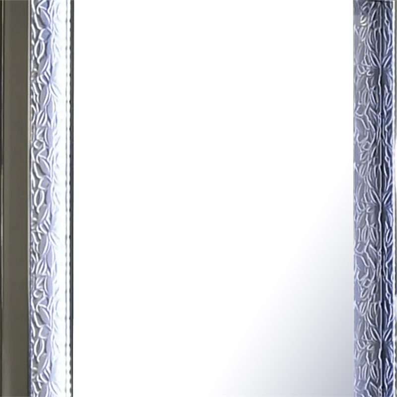 Levi Dresser Mirror-38 Inch-Leaf Pattern Molding w LED-Dark Gray Wood