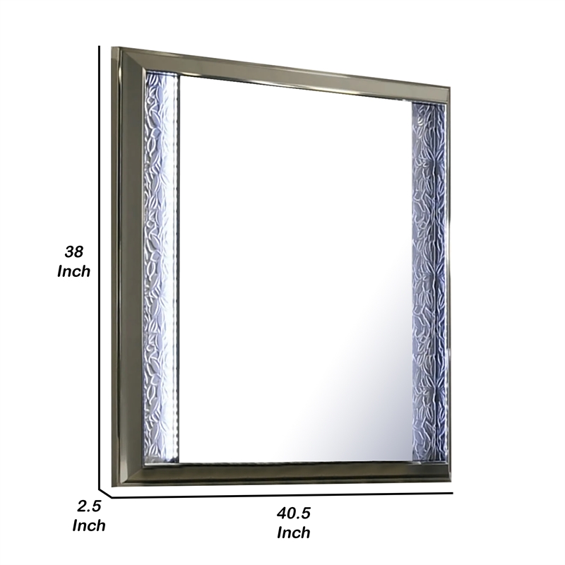 Levi Dresser Mirror-38 Inch-Leaf Pattern Molding w LED-Dark Gray Wood