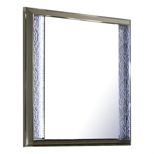 Levi Dresser Mirror-38 Inch-Leaf Pattern Molding w LED-Dark Gray Wood