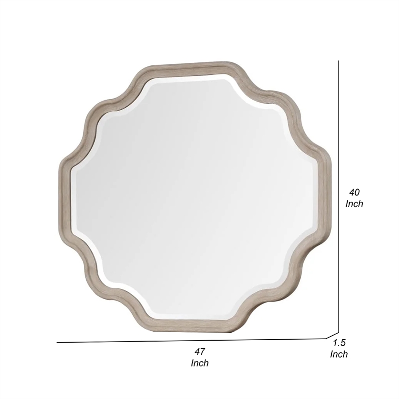 Fea Dresser Mirror-Natural Oak Brown Solid Wood-Scallop Edges-40x47