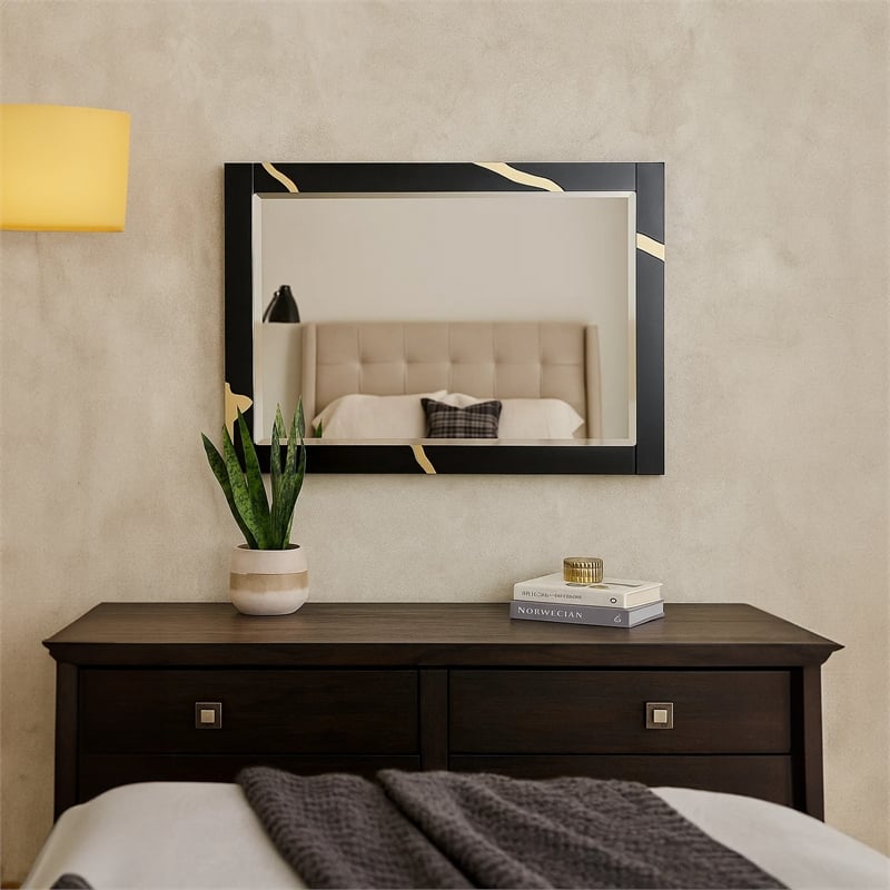 Goldie Dresser Mirror-Beveled Glass-Gold and Black Solid Wood-35x52