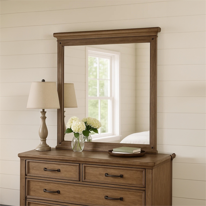 Merry Dresser Mirror-Brown Solid Wood-Rectangular 36x49 Frame