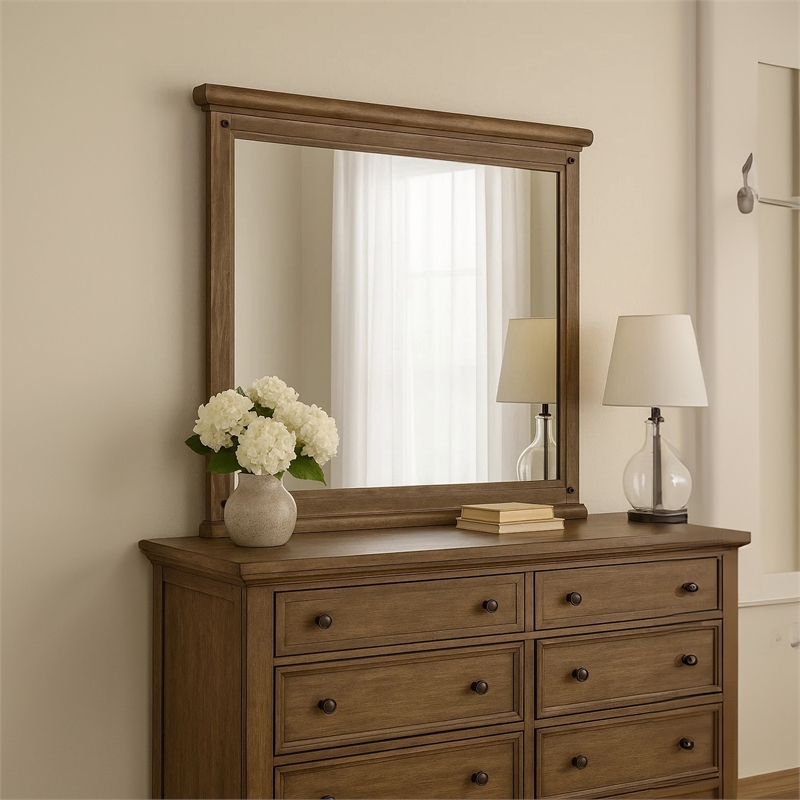 Merry Dresser Mirror-Brown Solid Wood-Rectangular 36x49 Frame