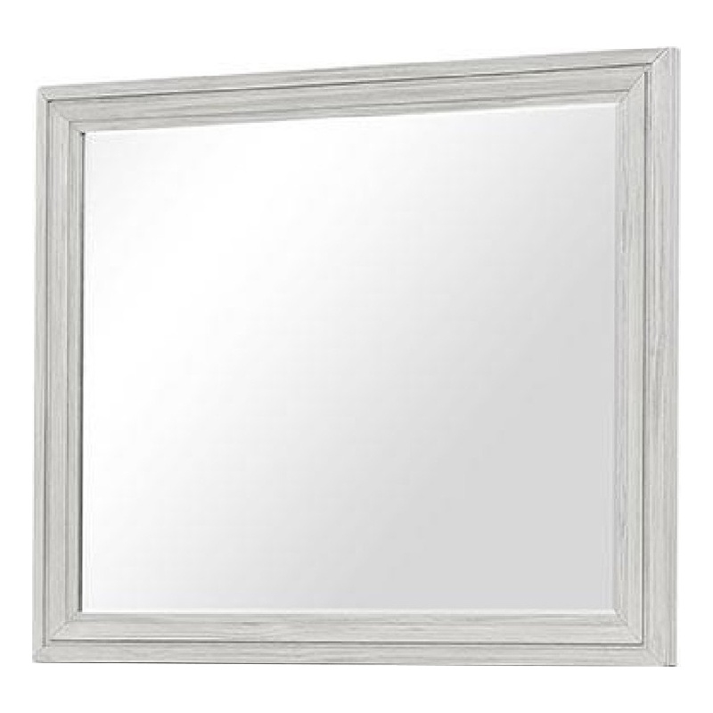 Basil Dresser Mirror-Beveled Glass-38x44 Rustic White Solid Wood Frame