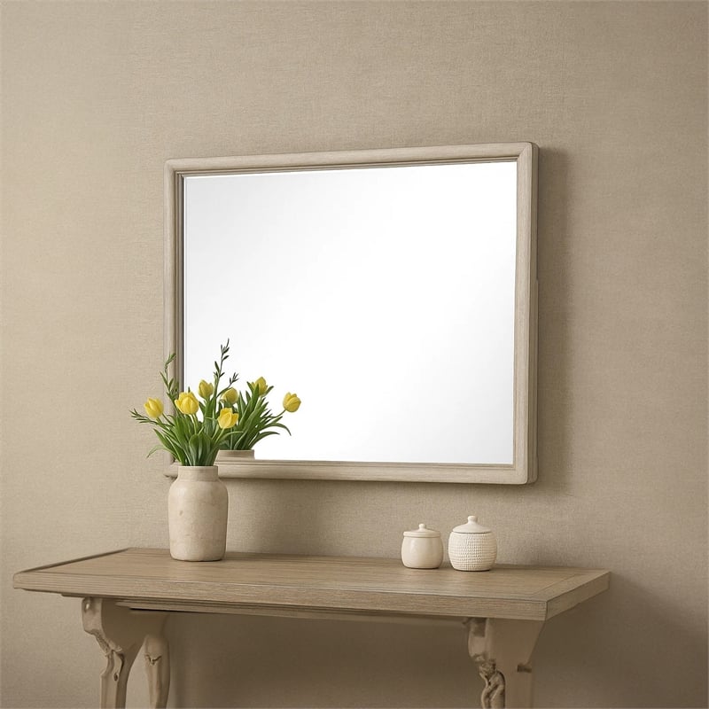 Myna Dresser Mirror-Beveled Glass-Oak Brown Solid Wood-34x45