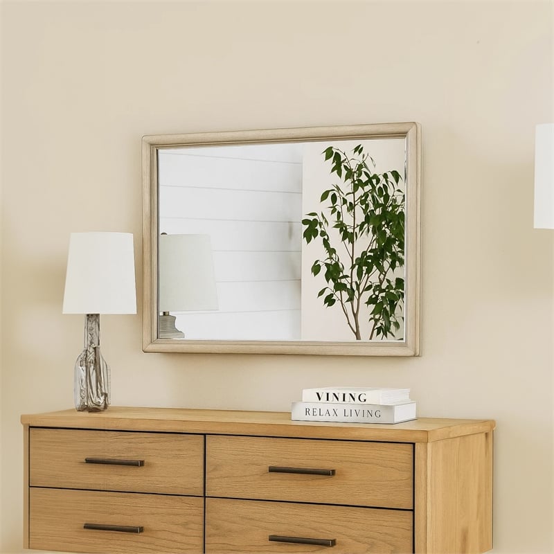 Myna Dresser Mirror-Beveled Glass-Oak Brown Solid Wood-34x45