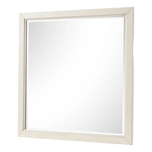 Toi Dresser Mirror-Beveled Glass-Antique White Finished Solid Wood-38 Inch