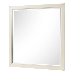 Toi Dresser Mirror-Beveled Glass-Antique White Finished Solid Wood-38 Inch