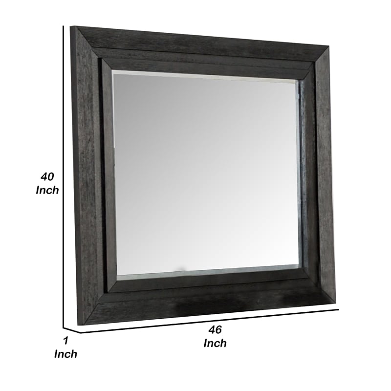 Ashen Dresser Mirror-Black Solid Wood-Rectangular Silhouette-40x46
