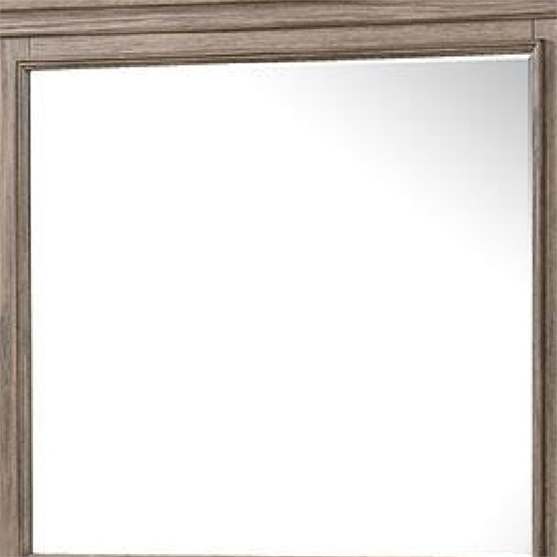 Roi Dresser Mirror-Beveled Glass-Weathered Gray Solid Wood-38x42
