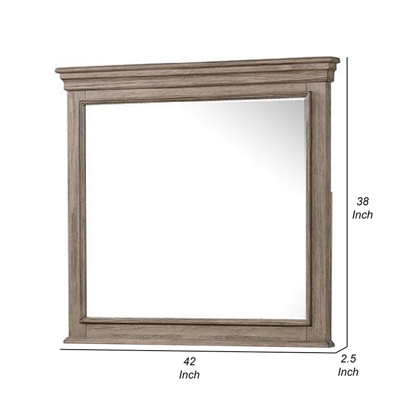 Roi Dresser Mirror-Beveled Glass-Weathered Gray Solid Wood-38x42