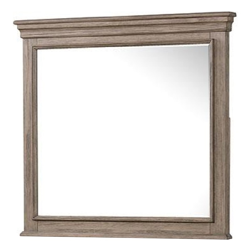 Roi Dresser Mirror-Beveled Glass-Weathered Gray Solid Wood-38x42