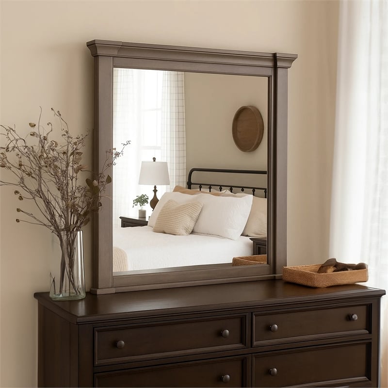 Huder Dresser Mirror-Beveled Glass-Dark Walnut Brown Wood-39x46