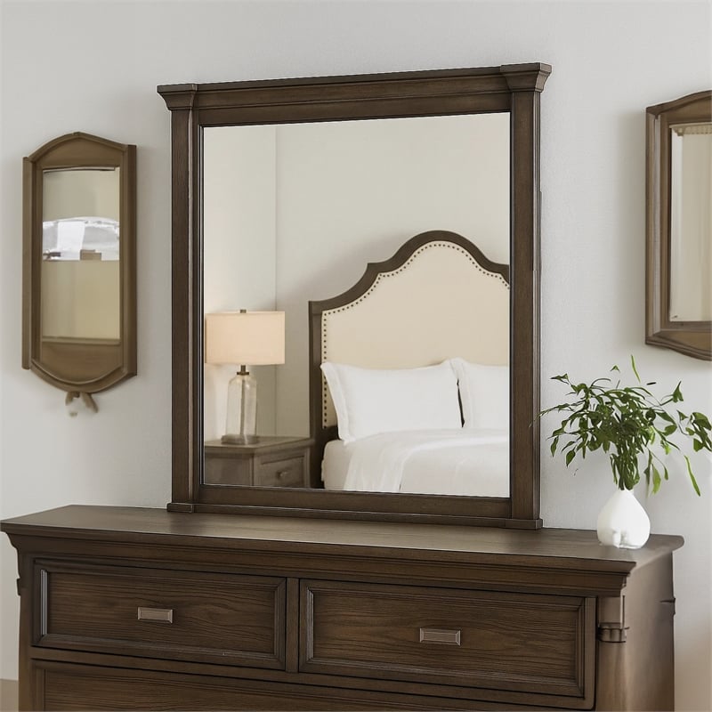 Huder Dresser Mirror-Beveled Glass-Dark Walnut Brown Wood-39x46