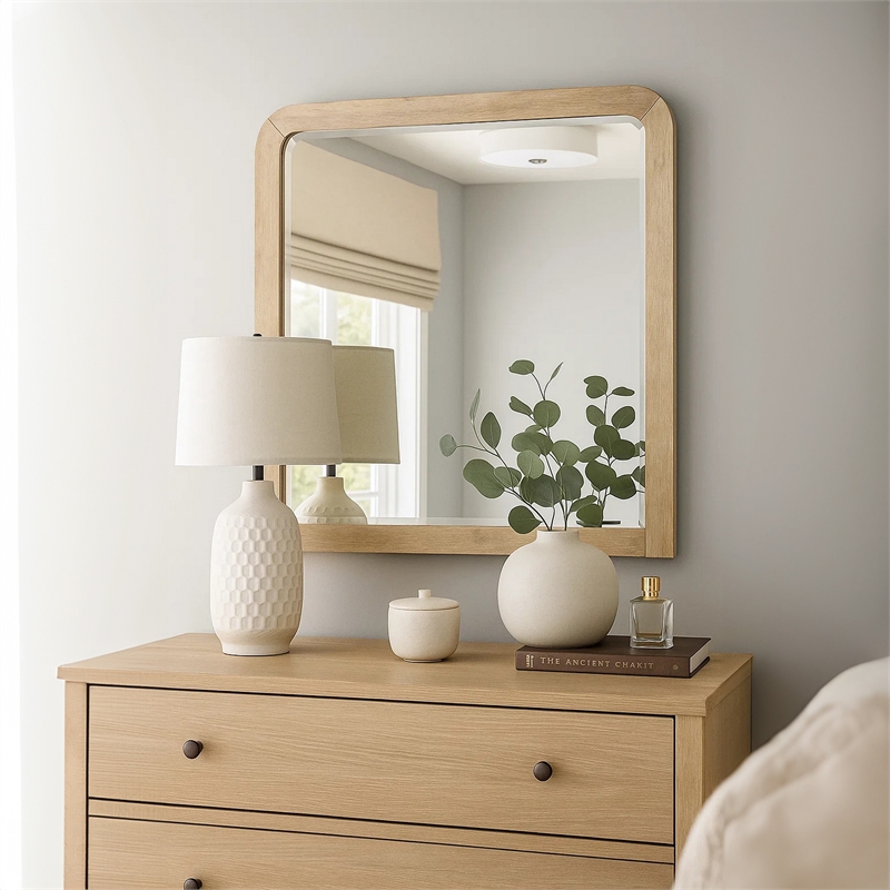 Rexa Dresser Mirror-Beveled Glass-Natural Brown Solid Wood-36x42