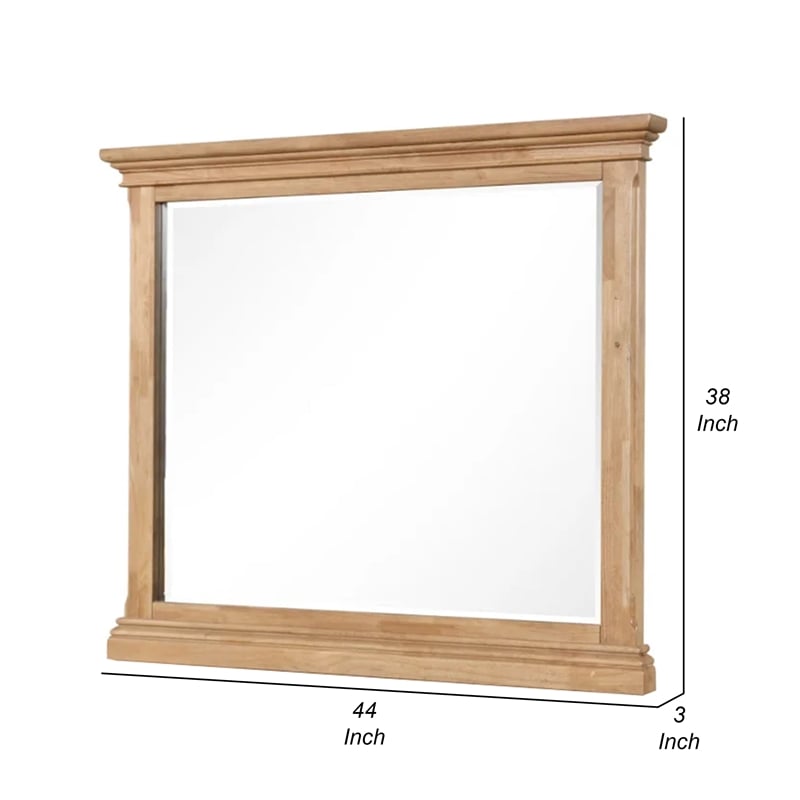Lexa Dresser Mirror-Bevel Glass-Natural Oak Brown Solid Wood-38x44