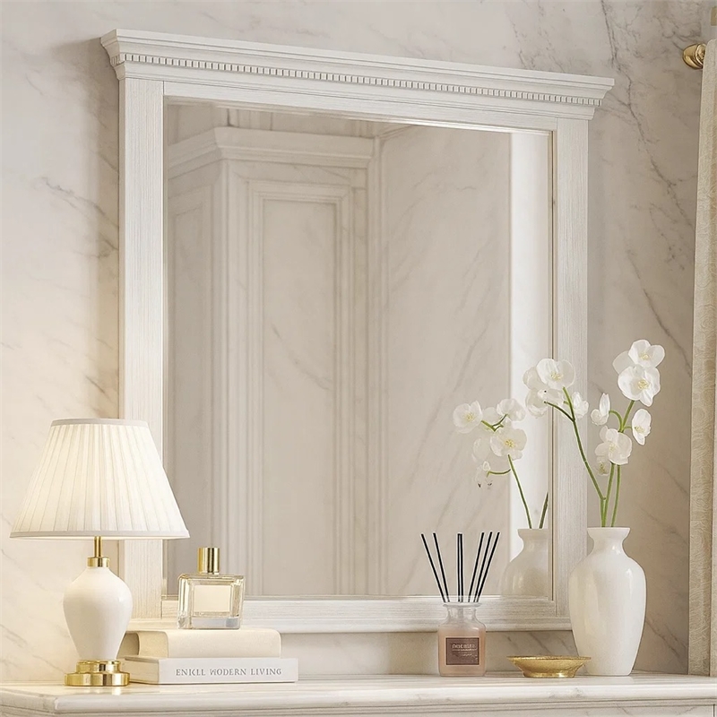 Leyne Dresser Mirror-Bevel Glass-Weathered Gray Solid Wood-40 Inch