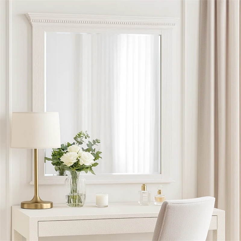 Leyne Dresser Mirror-Bevel Glass-Weathered Gray Solid Wood-40 Inch