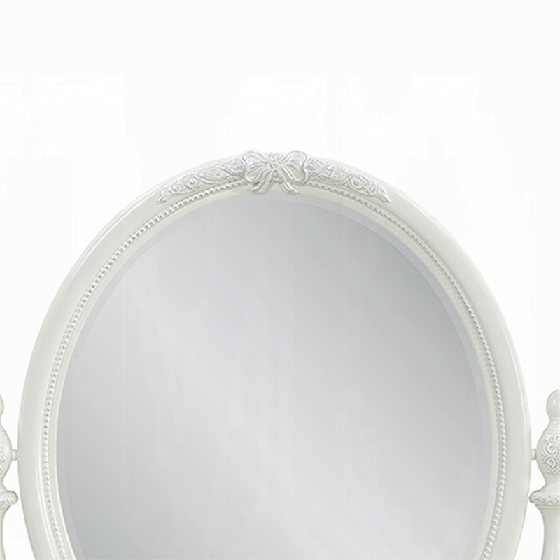 Dorie Vanity Dresser Mirror-35x48-White Wood Floral-Beveled Edge