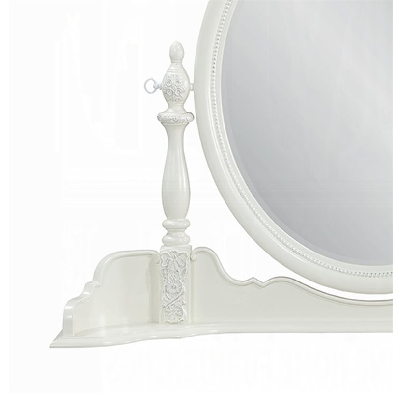 Dorie Vanity Dresser Mirror-35x48-White Wood Floral-Beveled Edge