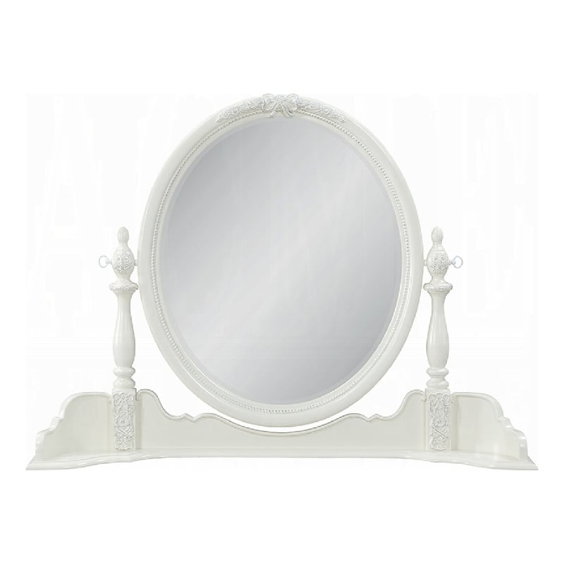 Dorie Vanity Dresser Mirror-35x48-White Wood Floral-Beveled Edge
