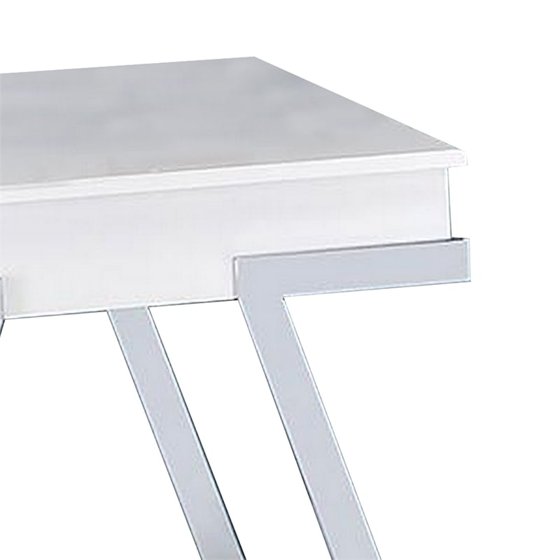 Tius 26 Inch Side End Table-Open Shelf-Chrome-High Gloss White Finish