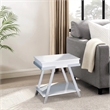 Tius 26 Inch Side End Table-Open Shelf-Chrome-High Gloss White Finish