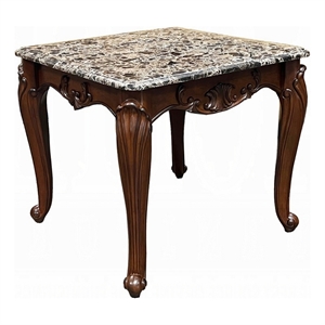 Aliya Side End Table-Rectangular 28 Inch Marble-Cherry Brown Wood
