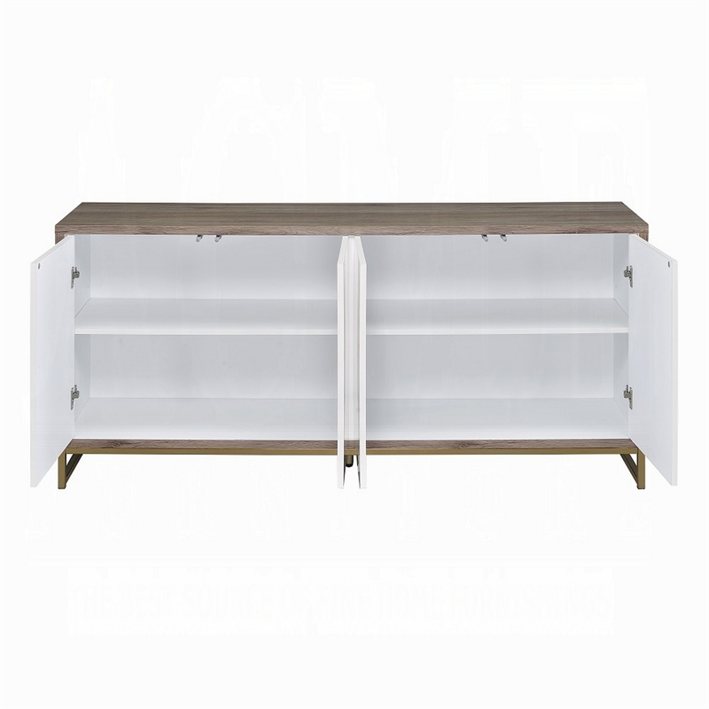 Avia Sideboard Console Cabinet-White Marble Look 4 Door Brown 65 Inch